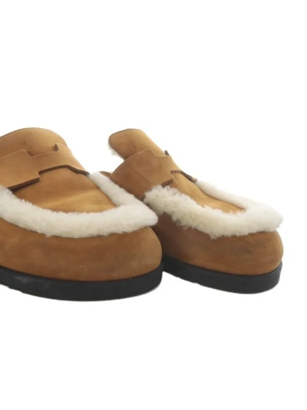 Hermes Gold Mule Mouton Sandals Flat Suede 38 Brown - Picture 8 of 9